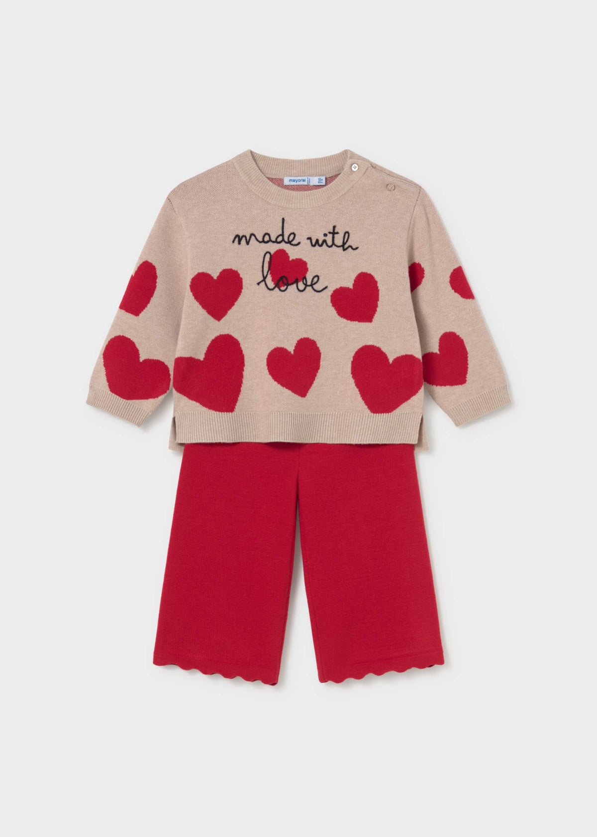 Completo pantalone e maglione cuori bimba - Rosso