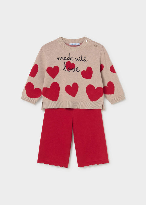 Completo pantalone e maglione cuori bimba - Rosso
