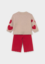 Completo pantalone e maglione cuori bimba - Rosso