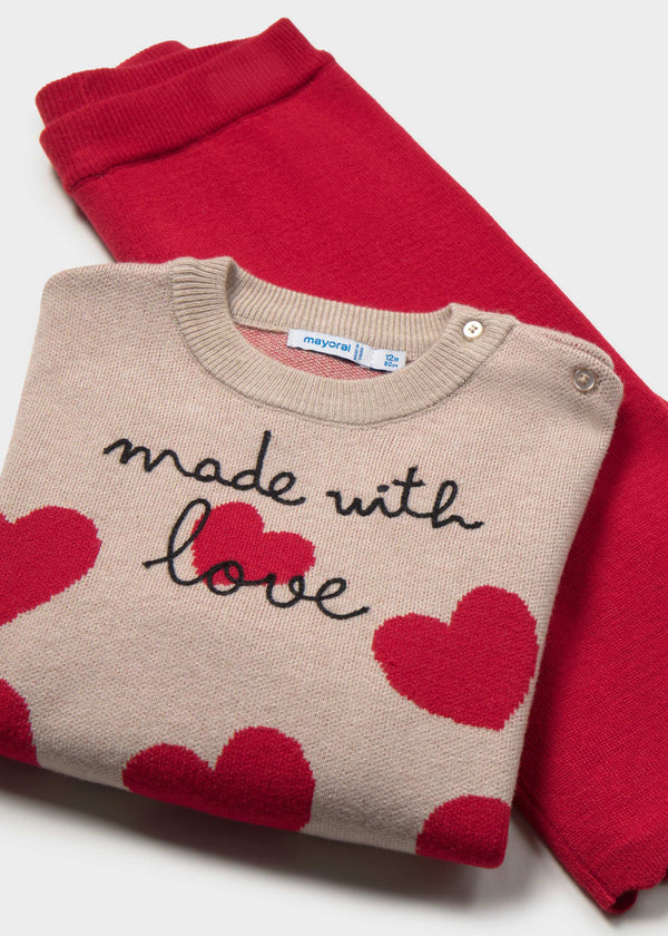 Completo pantalone e maglione cuori bimba - Rosso