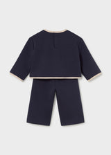 Completo pantalone e maglione ricamato bimba - Navy