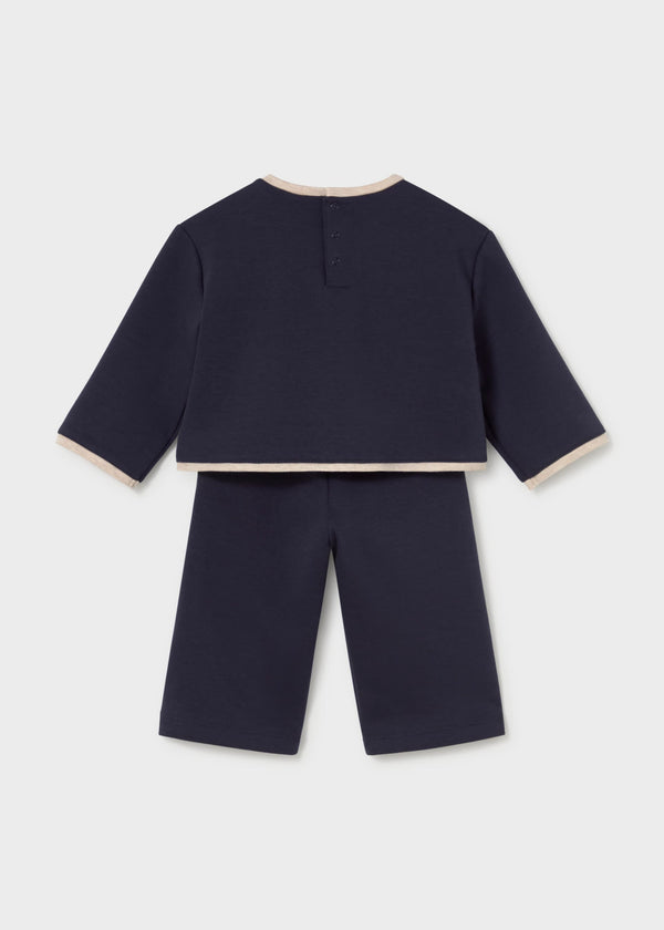 Completo pantalone e maglione ricamato bimba - Navy