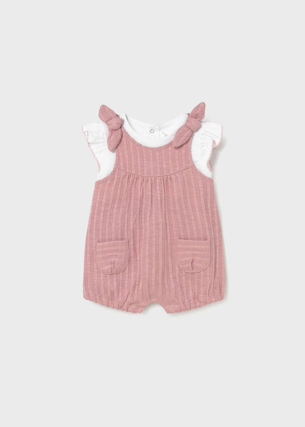 Completo salopette e maglietta neonata - Rose