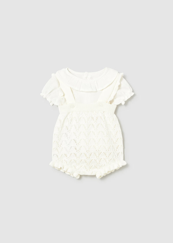 Completo salopette tricot e blusa neonata - Ceramica