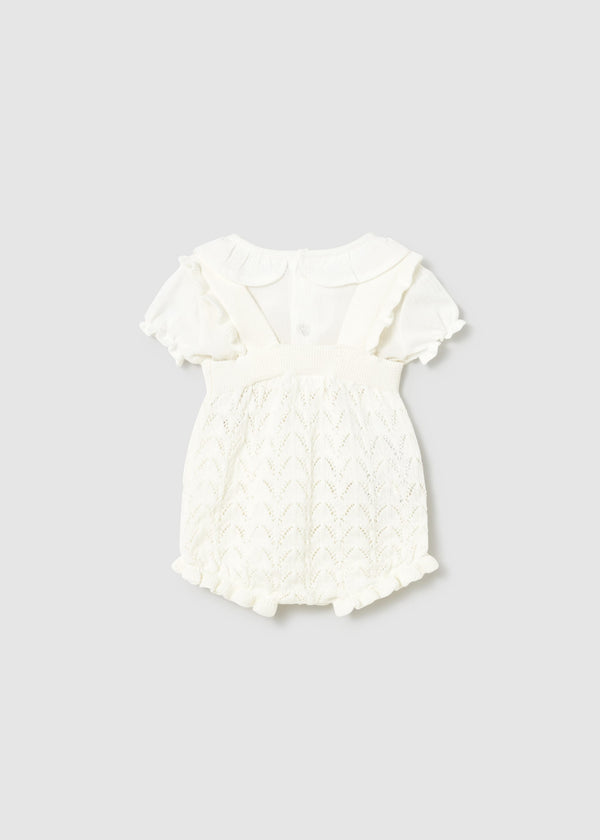 Completo salopette tricot e blusa neonata - Ceramica