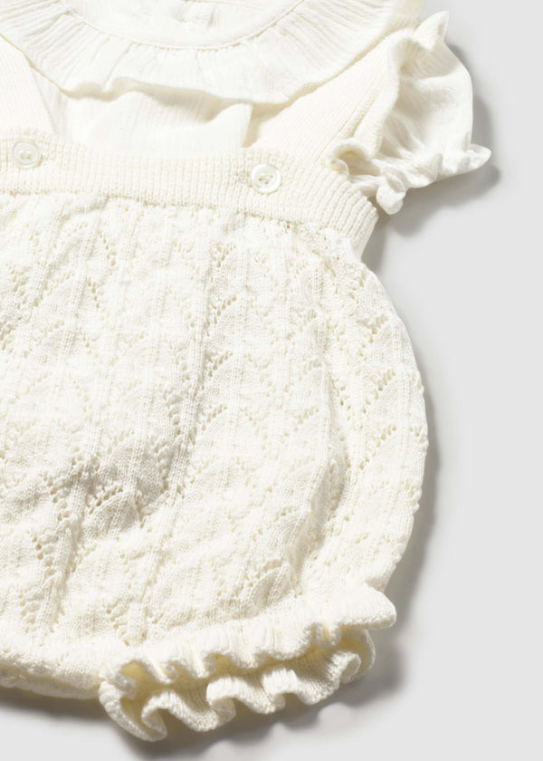 Completo salopette tricot e blusa neonata - Ceramica