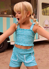 Completo shorts e top nido d'ape bambina