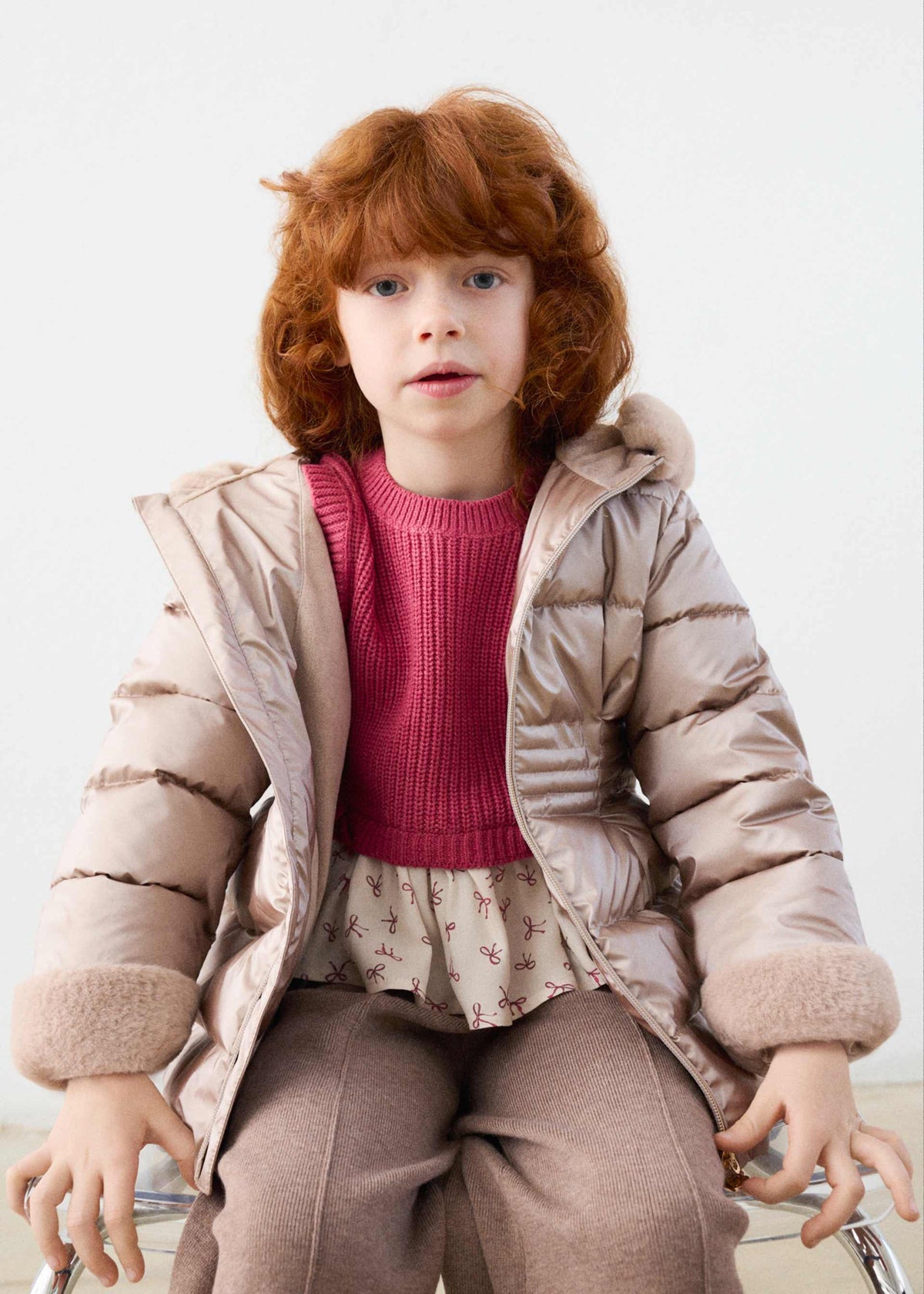 Giaccone metallizzato pellicciotto bambina - Tortora