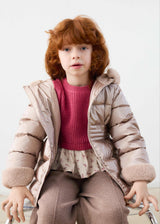 Giaccone metallizzato pellicciotto bambina - Tortora