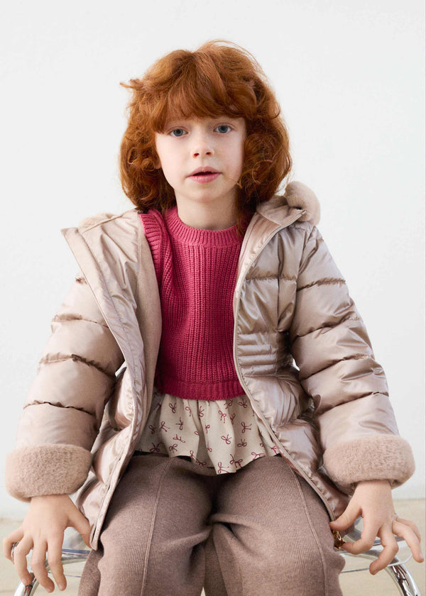 Giaccone metallizzato pellicciotto bambina - Tortora