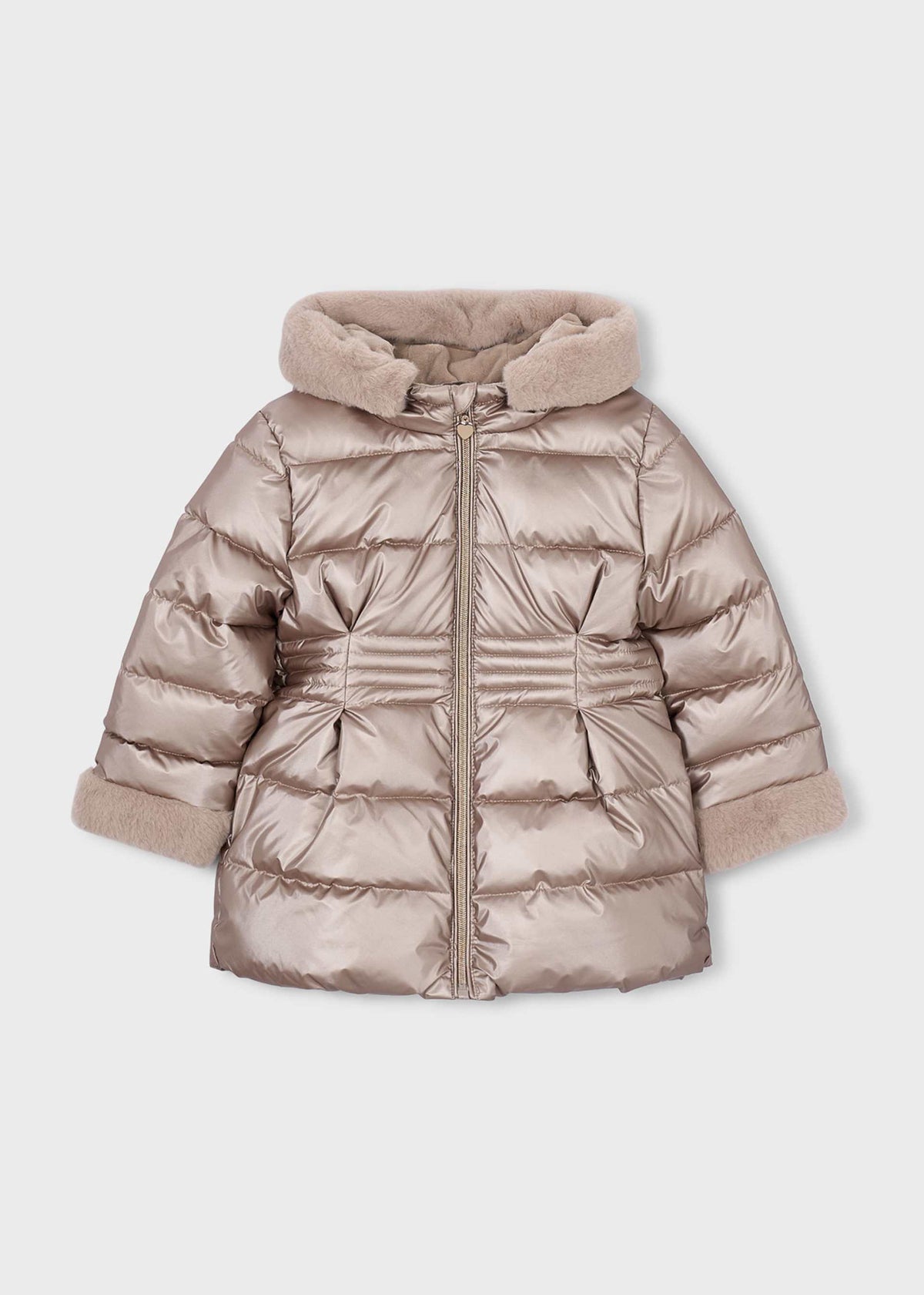 Giaccone metallizzato pellicciotto bambina - Tortora