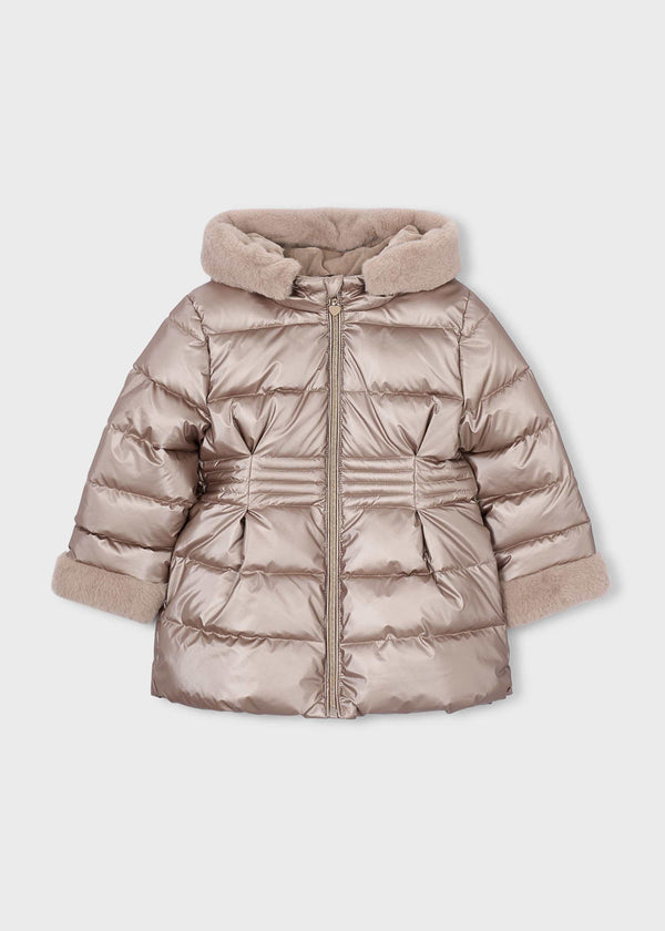Giaccone metallizzato pellicciotto bambina - Tortora