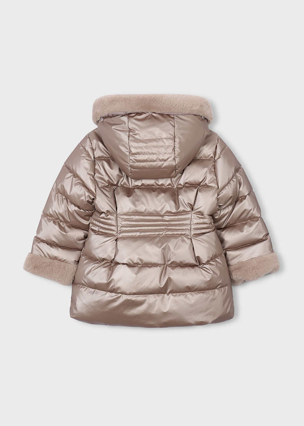 Giaccone metallizzato pellicciotto bambina - Tortora
