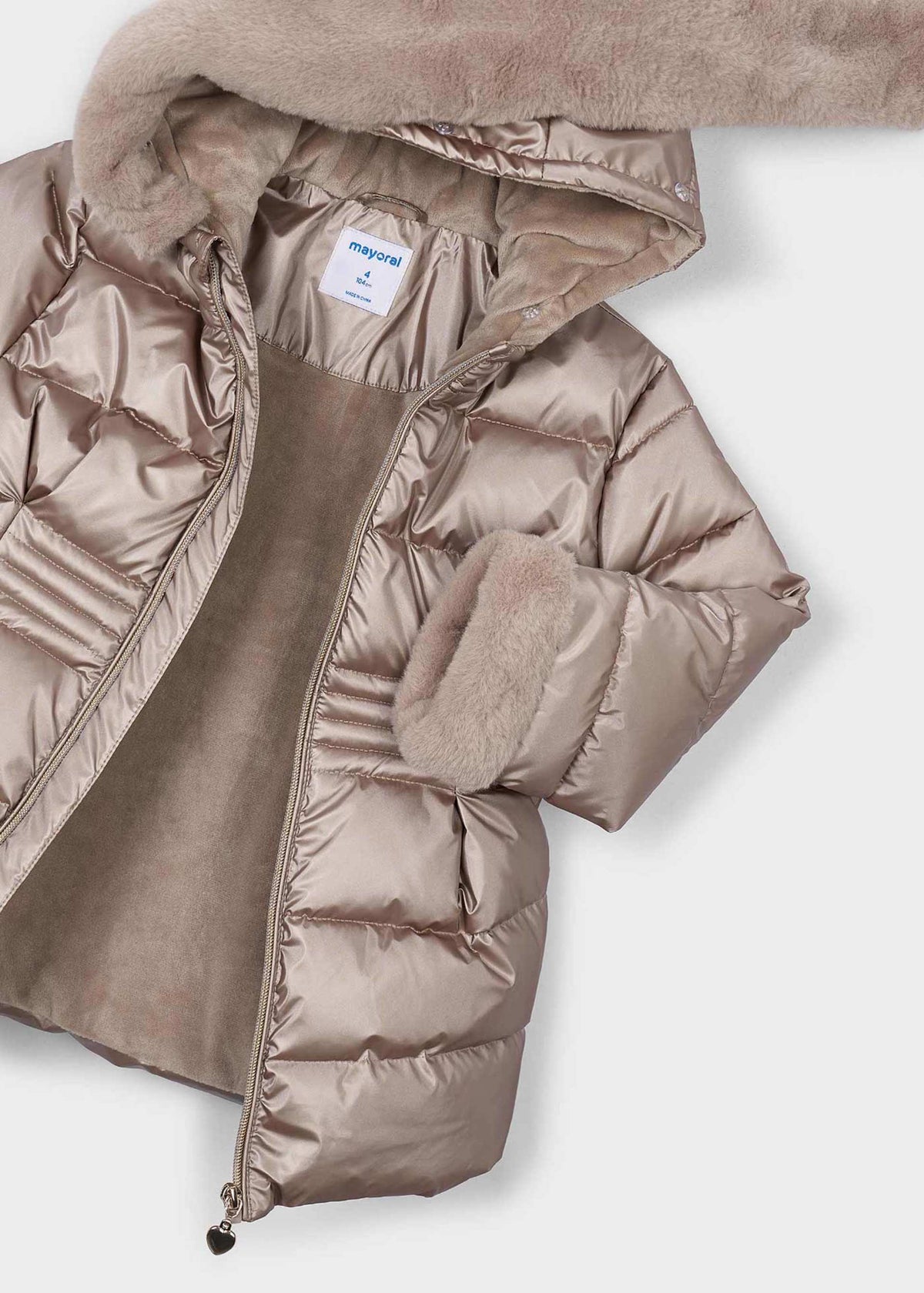 Giaccone metallizzato pellicciotto bambina - Tortora