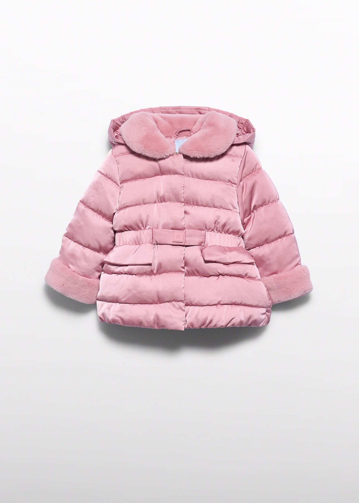 Giaccone Satinato Pellicciotto Neonata - Rosa