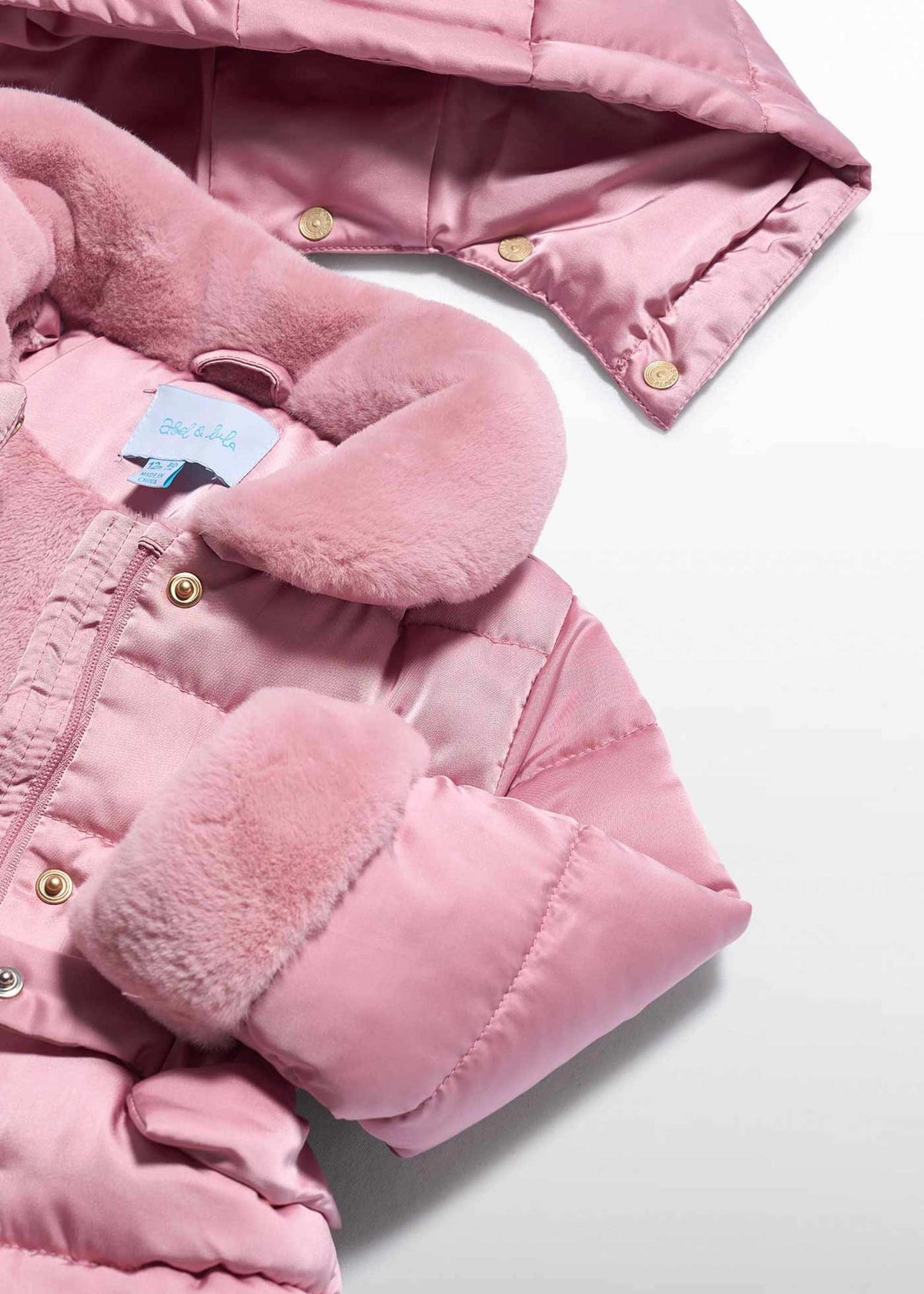 Giaccone Satinato Pellicciotto Neonata - Rosa