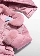 Giaccone Satinato Pellicciotto Neonata - Rosa