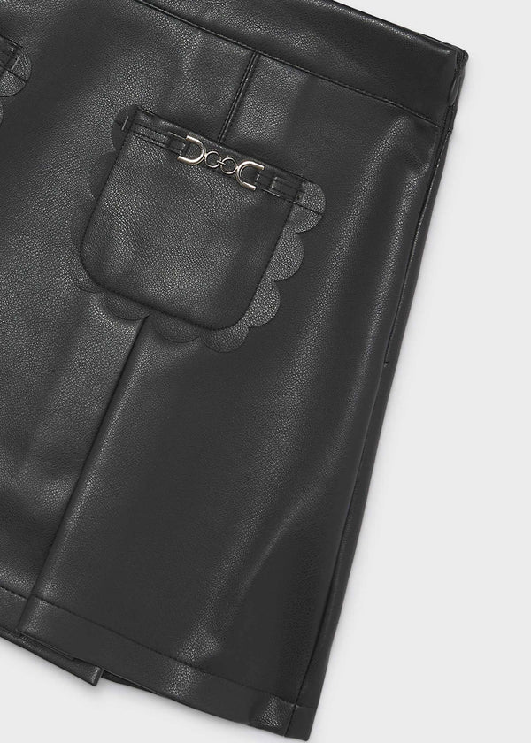 Gonna similpelle taschini bambina - Nero