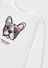 Maglietta cane ricamato bambino - Panna