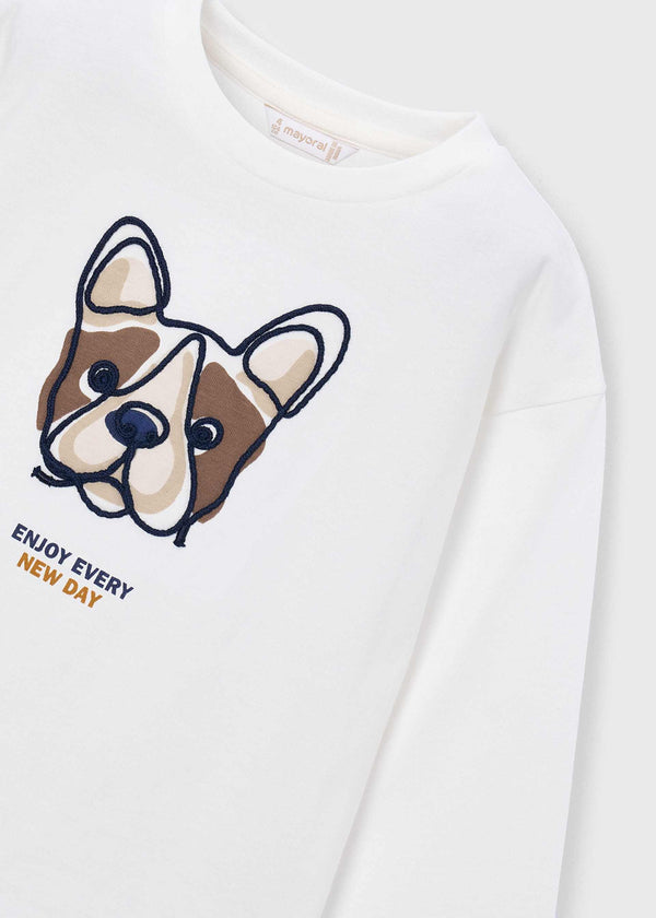 Maglietta cane ricamato bambino - Panna