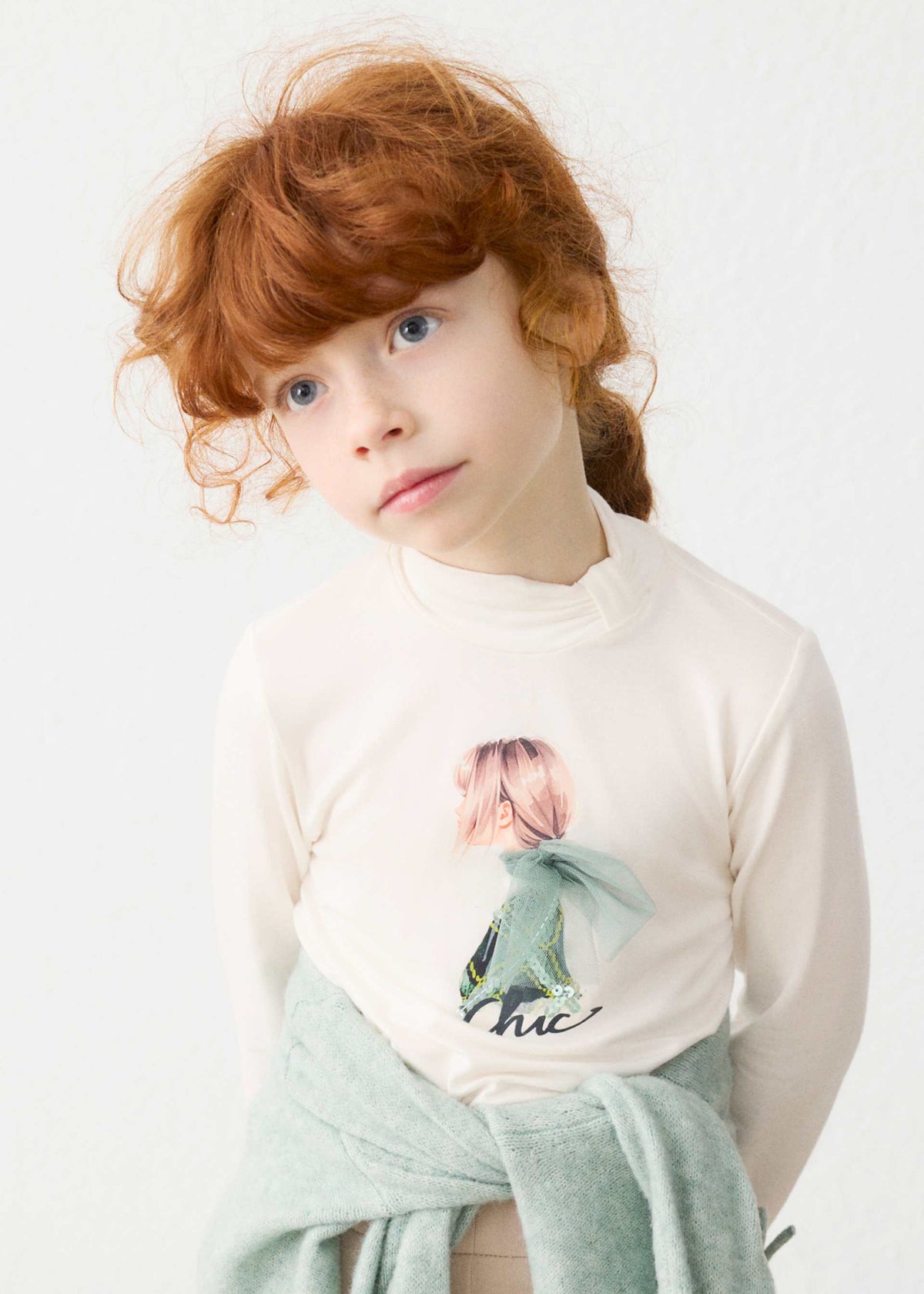 Maglietta lupetto grafica bambina - Verde