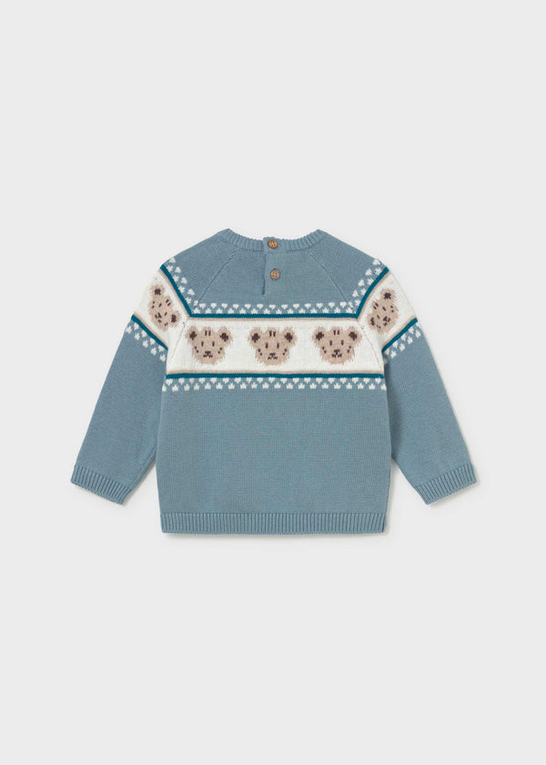 Maglione jacquard orsetto neonato - Azzurro