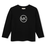 Michael Kors Kids Maglia a maniche lunghe con stampa MK charm metallizzata - Nero