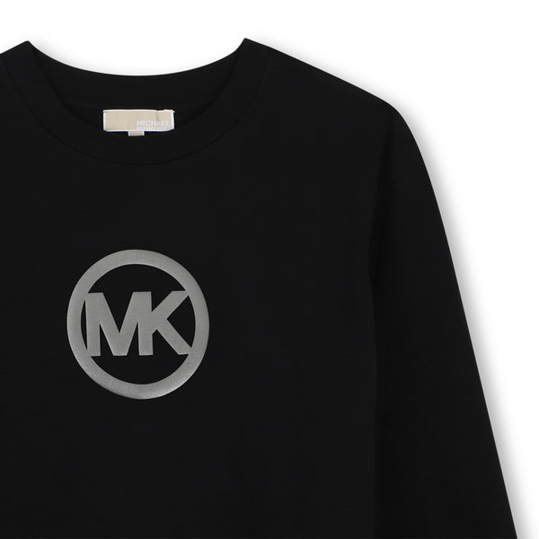 Michael Kors Kids Maglia a maniche lunghe con stampa MK charm metallizzata - Nero