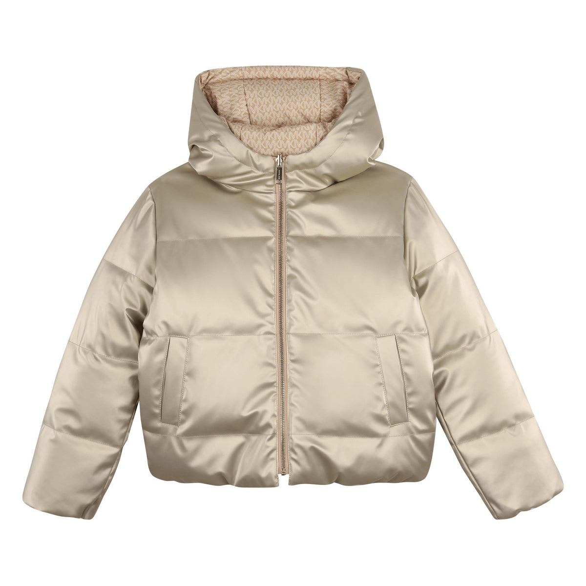 Michael Kors Kids Piumino reversibile con cappuccio e stampa MK Signature - Marrone chiaro