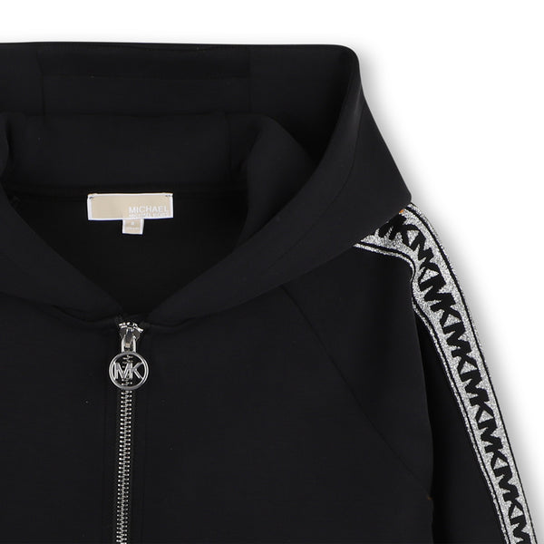 Michael Kors Kids Cardigan con cappuccio effetto pesca e bande logo MK - Nero