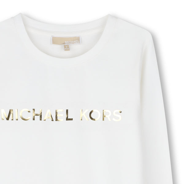 Michael Kors Kids Maglia a maniche lunghe in cotone biologico con stampa Michael Kors - Bianco sporco