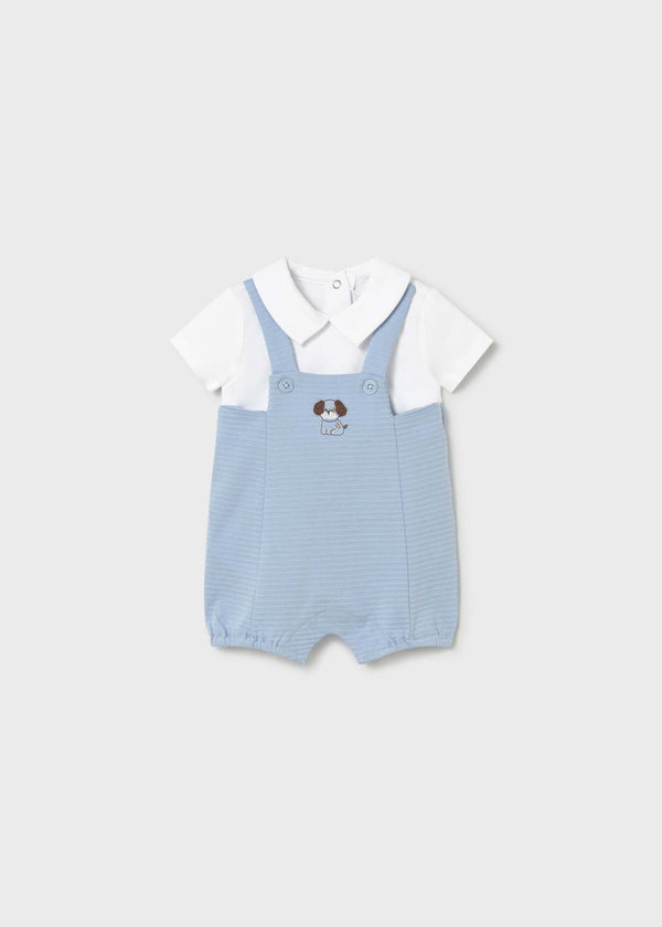 Pagliaccetto finta salopette neonato - Cielo