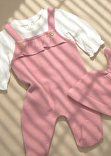 Pagliaccetto salopette con cappello neonata - Cipria