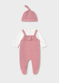Pagliaccetto salopette con cappello neonata - Cipria