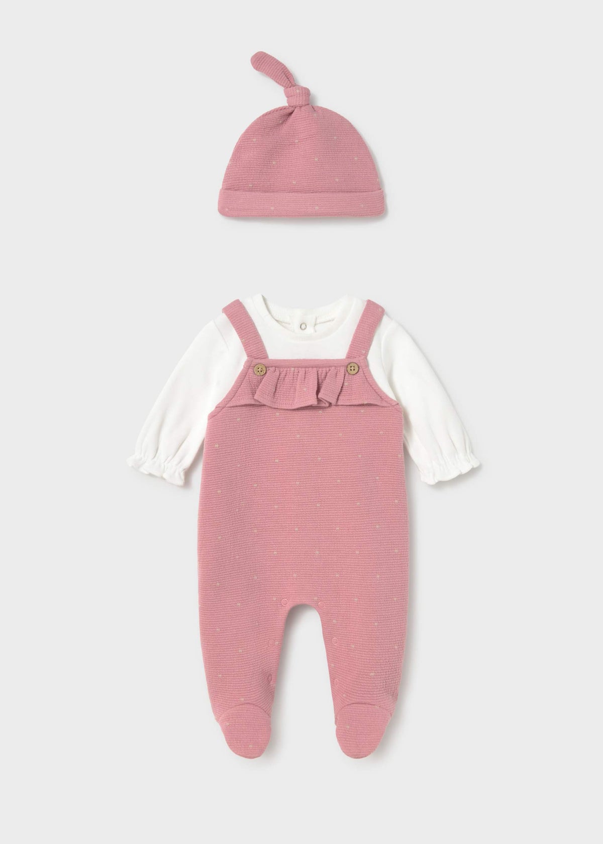 Pagliaccetto salopette con cappello neonata - Cipria