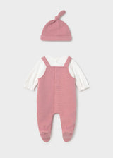 Pagliaccetto salopette con cappello neonata - Cipria