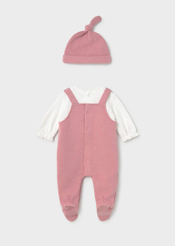 Pagliaccetto salopette con cappello neonata - Cipria