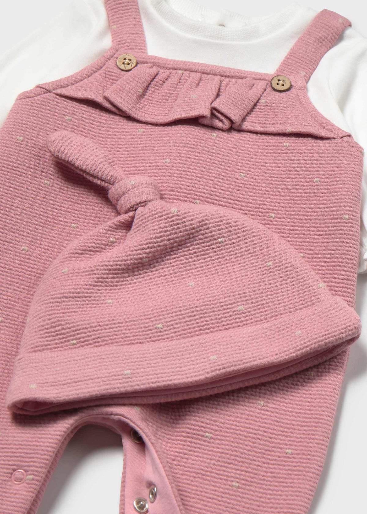 Pagliaccetto salopette con cappello neonata - Cipria