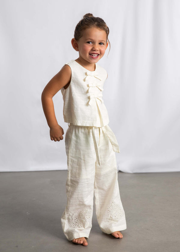 Pantalone ricamato lino bambina