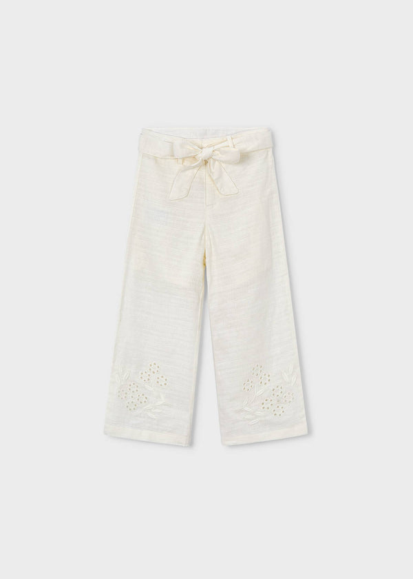 Pantalone ricamato lino bambina