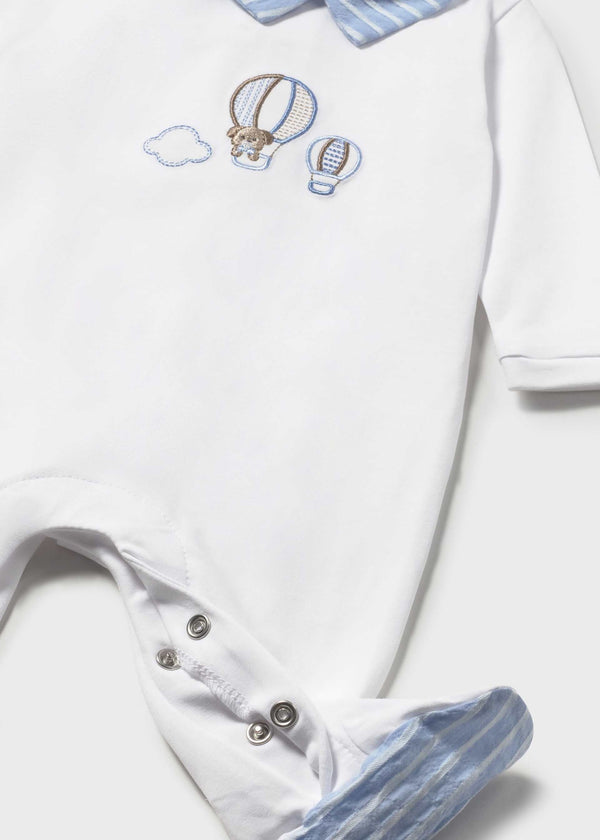 Pigiama lungo ricamato neonato - Bianco