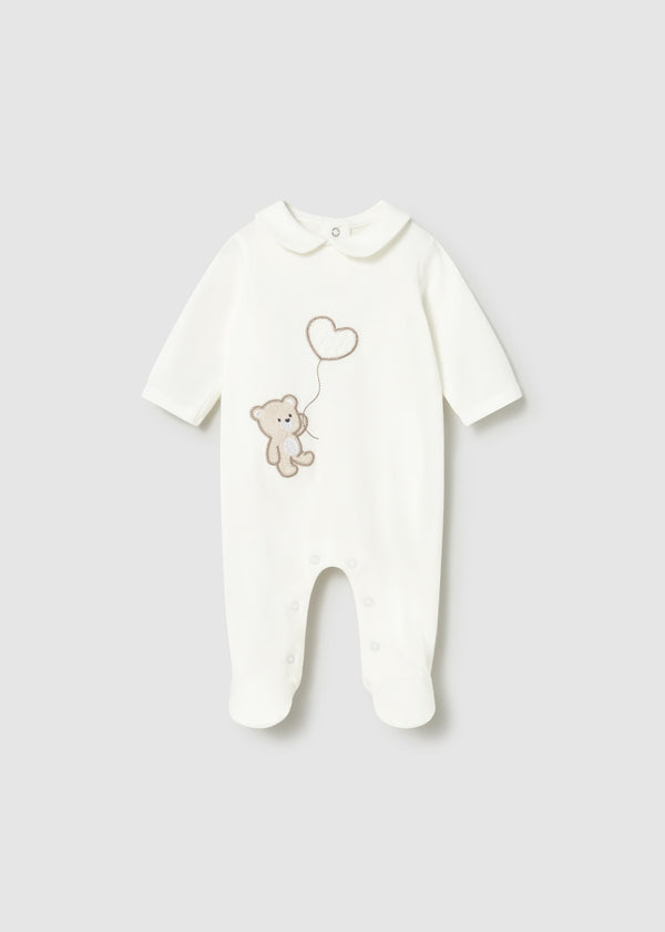 Pigiama orsetto ricamato neonata - Ecru