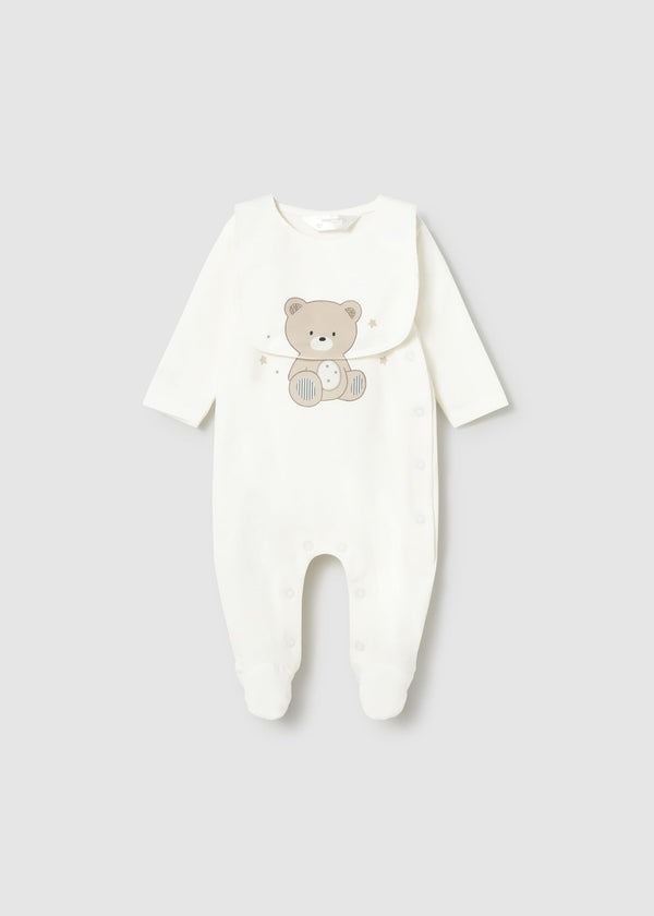 Pigiama serigrafia e bavaglino neonato - Ecru
