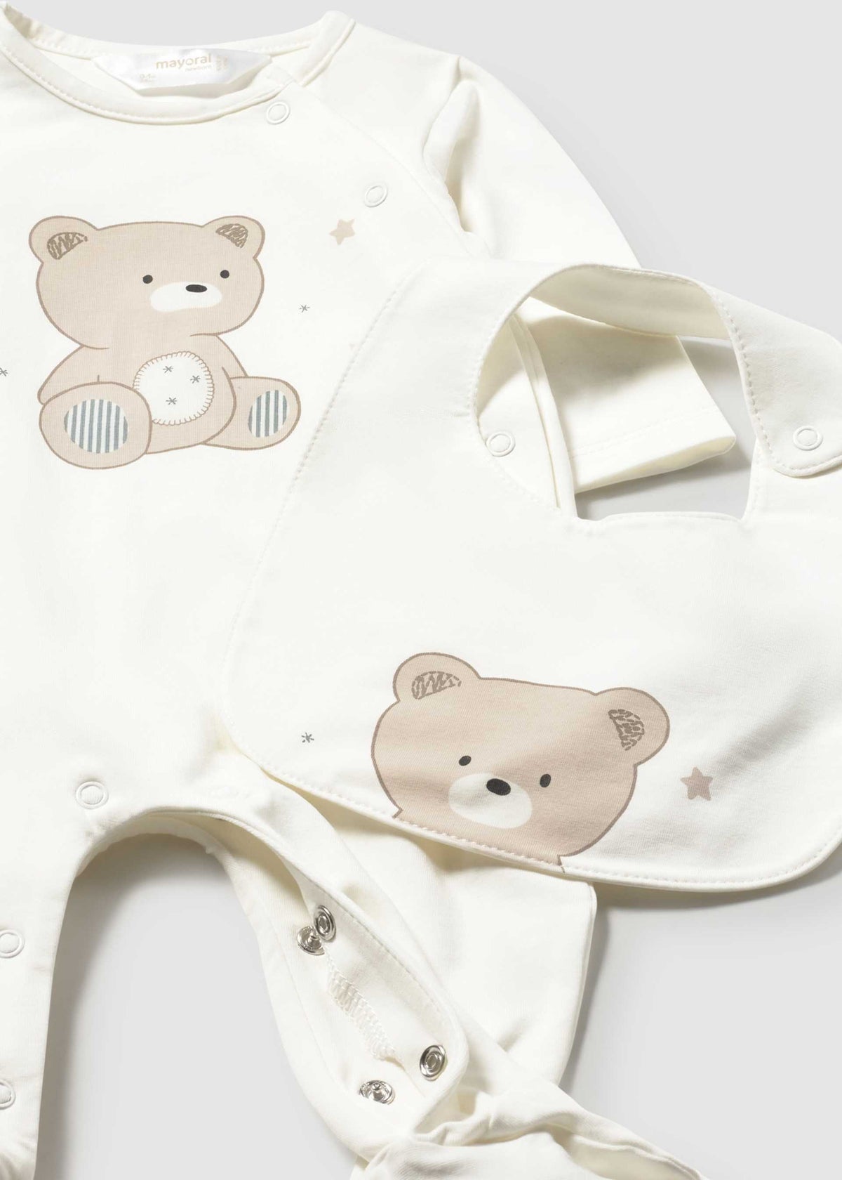 Pigiama serigrafia e bavaglino neonato - Ecru