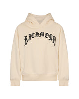 Richmond Junior Felpa con cappuccio e logo gotico stampato - Cream