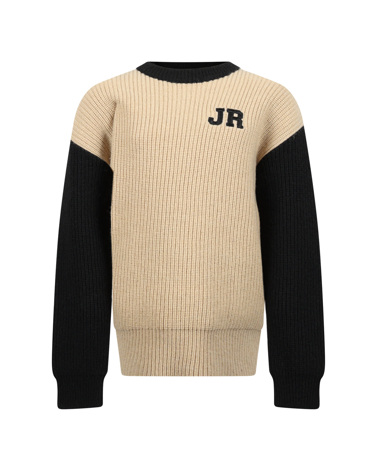 Richmond Junior Maglione a coste con logo JR e maniche a contrasto - Khaki Pale