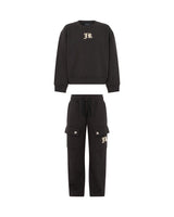 Richmond Junior Completo felpa girocollo e pantaloni cargo con logo JR - Black