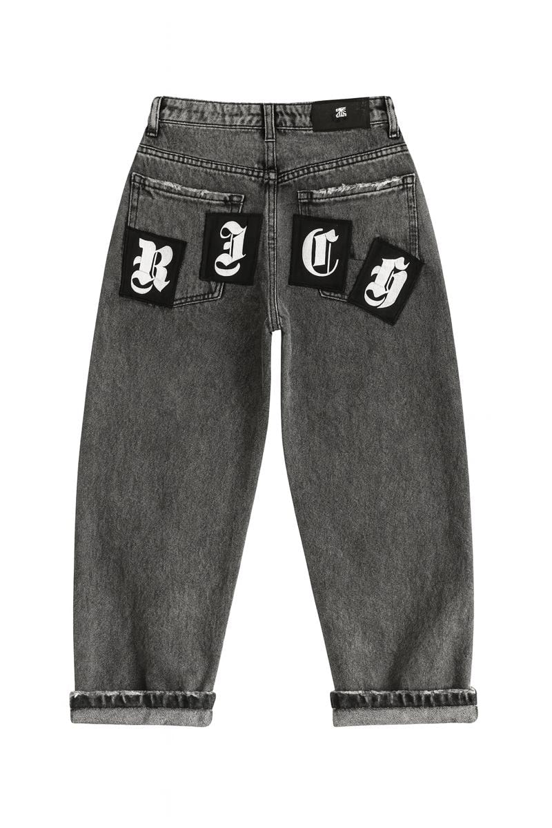 Richmond Junior Jeans a gamba ampia con toppe lettera sul retro - Denim Black