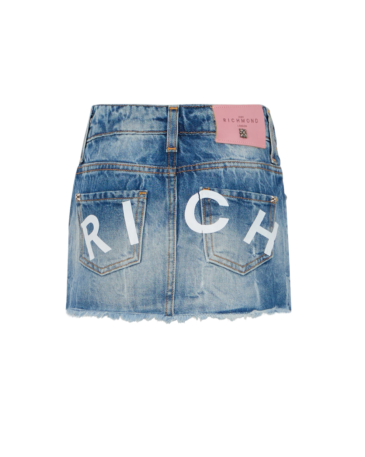Richmond Junior Gonna corta in denim con fondo sfrangiato - Denim Blue Medium