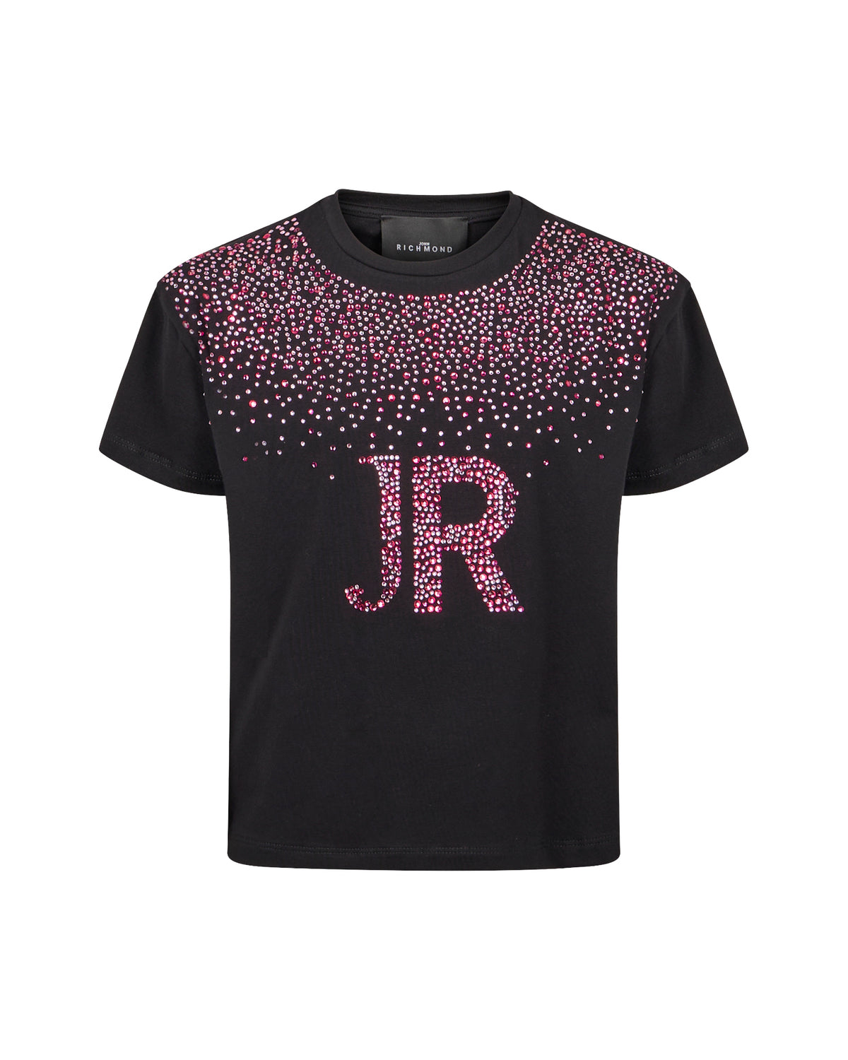 Richmond Junior T-shirt con logo JR in strass e spalle decorate - Black